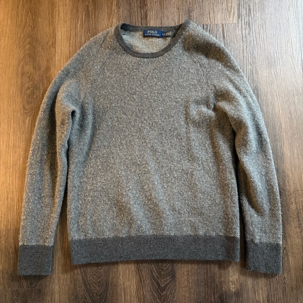 Polo Ralph Lauren Italian Merino Wool Crewneck Sweater Gray L Super Soft Luxury